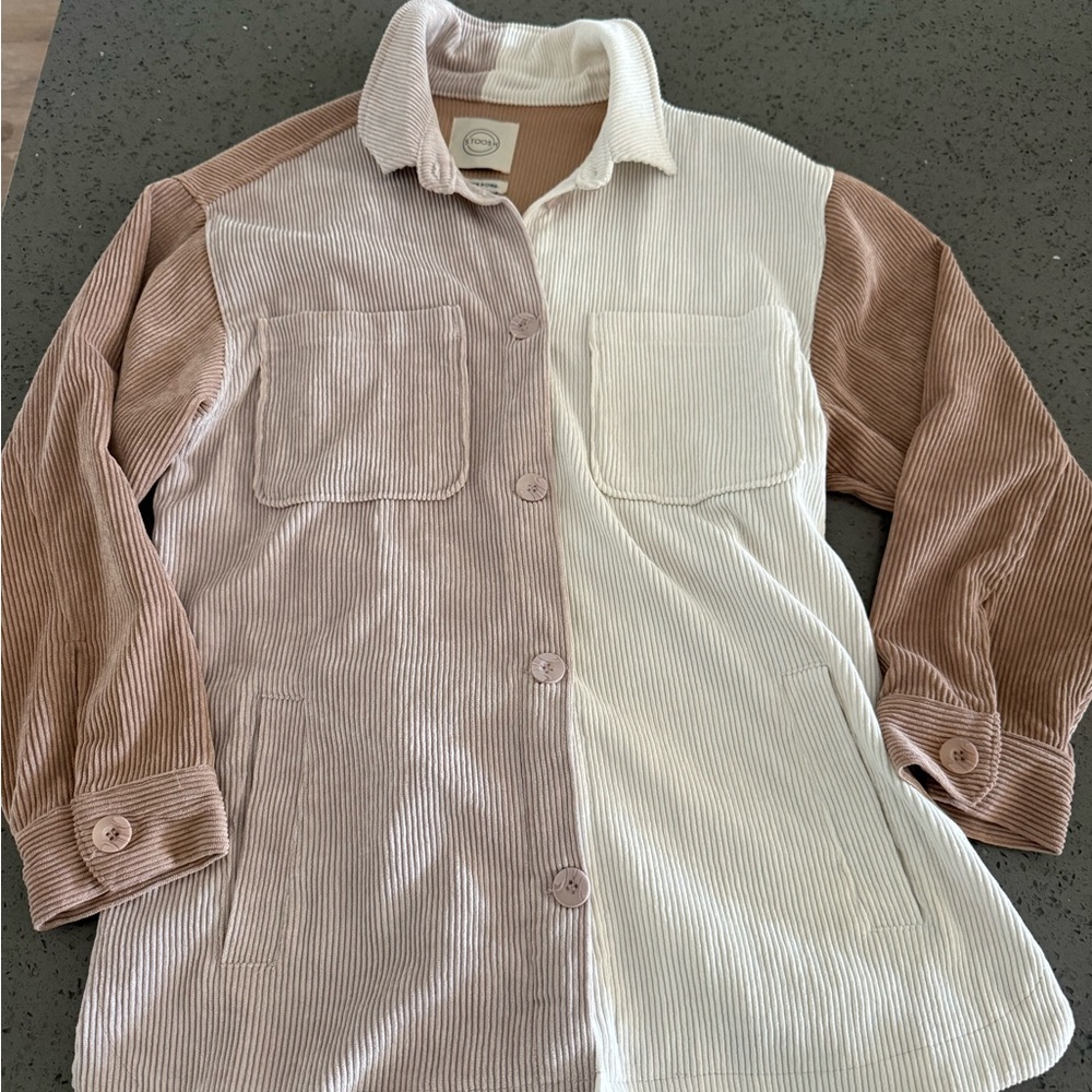 Stoosh Corduroy Utility Jacket in Cream and Tan